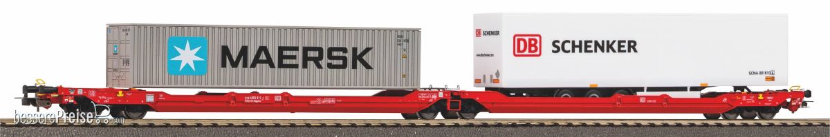 Piko H0 (1:87) 24619 - T3000e DB AG VI, beladen mit 1x Container 40`Maersk und 1x Trailer PNO | Modellbahn | Modelleisenbahn