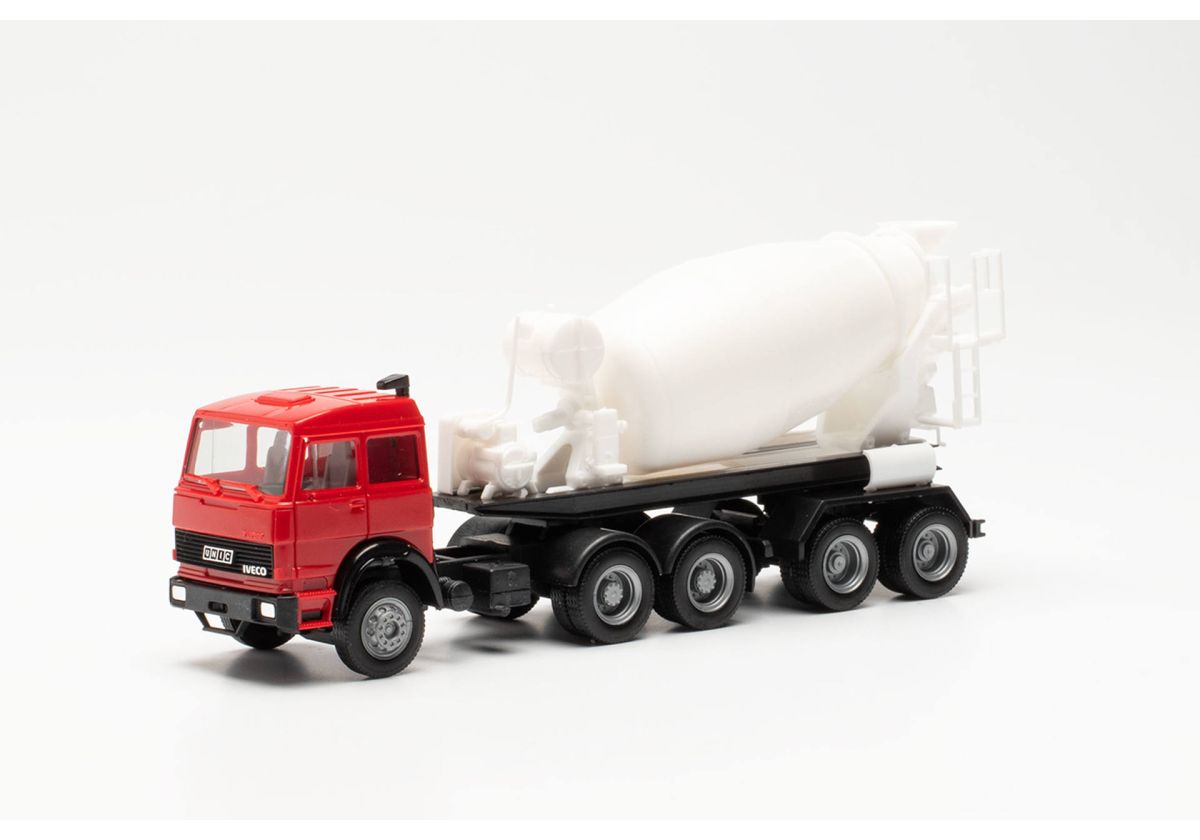 Herpa H0 (1:87) 315630 - Iveco Unic Betonmischer-Sattelzug, rot/weiß | Modellbahn | Modelleisenbahn