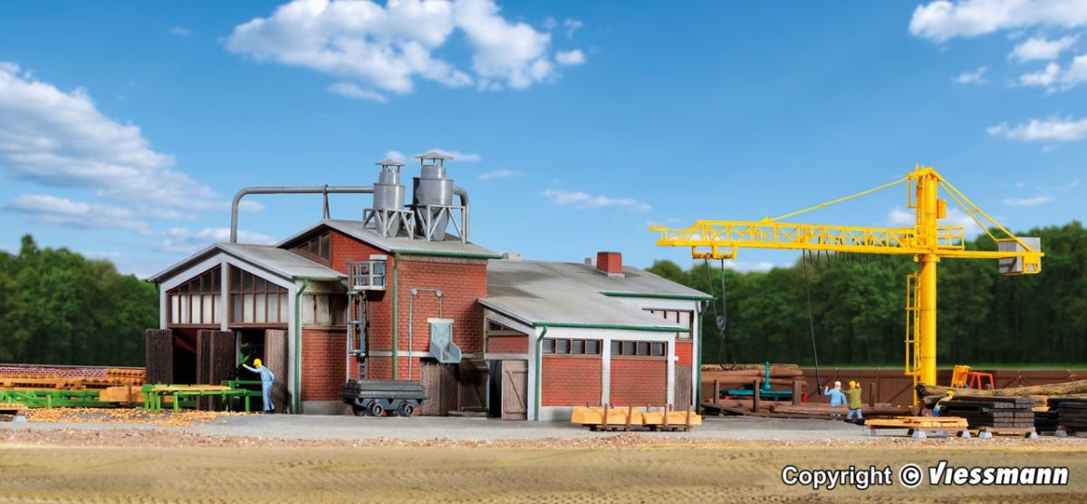 Kibri H0 (1:87) 39816 - Spur H0 Sägewerk mit Schwellensäge und Inneneinrichtung | Modellbahn | Modelleisenbahn