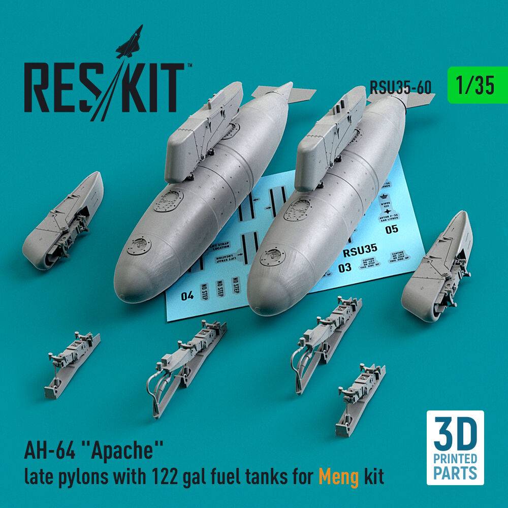 ResKit Models RSU35-0060 - AH-64 Apache late pylons with 122 gal fuel tanks for Meng kit (3D Printed) | Modellbau