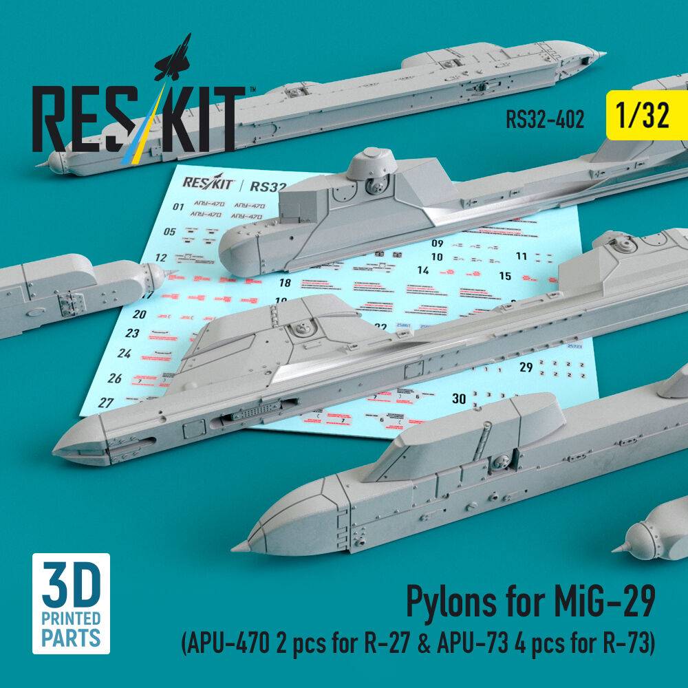 ResKit Models RS32-0402 - Pylons for MiG-29 (APU-470 2 pcs for R-27 & APU-73 4 pcs for R-73) (3D Printed) | Modellbau