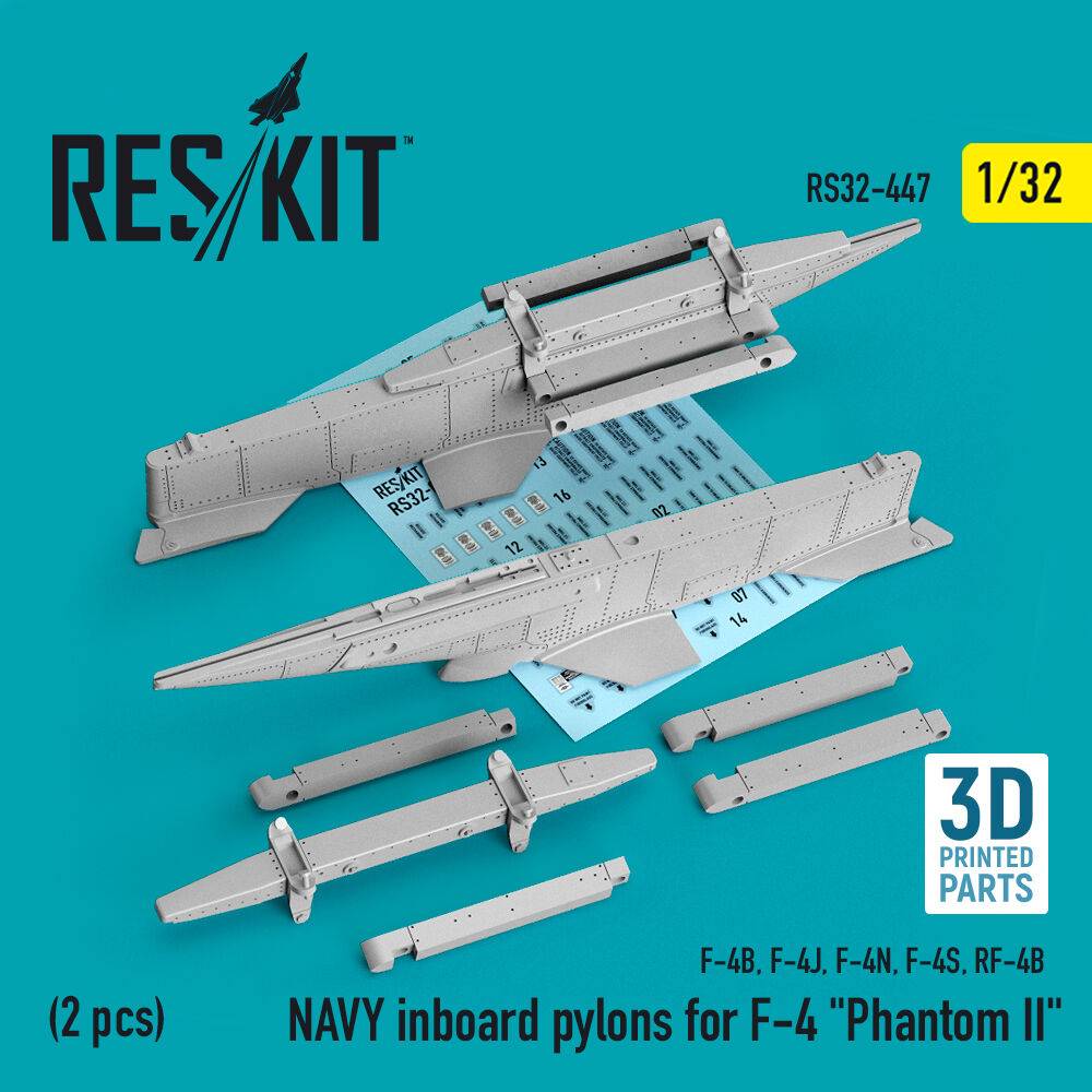 ResKit Models RS32-0447 - NAVY inboard pylons for F-4 Phantom II (2 pcs) (F-4B, F-4J, F-4N, F-4S, RF-4B) (3D Printed) | Modellbau
