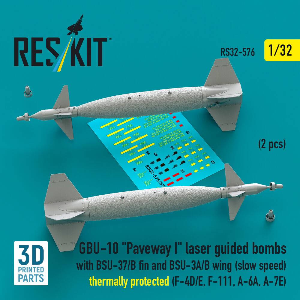 ResKit Models RS32-0576 - GBU-10 Paveway I laser guided bombs with BSU-37/B fin and BSU-3A/B wing (slow speed) thermally | Modellbau