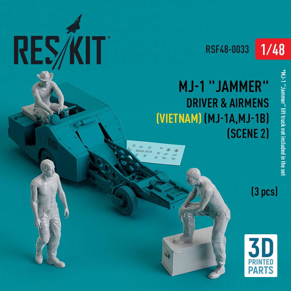 ResKit Models RSF48-0033 - MJ-1 Jammer Driver & airmens (Vietnam) (MJ-1A,MJ-1B) (scene 2) (3 pcs) (3D Printed) | Modellbau