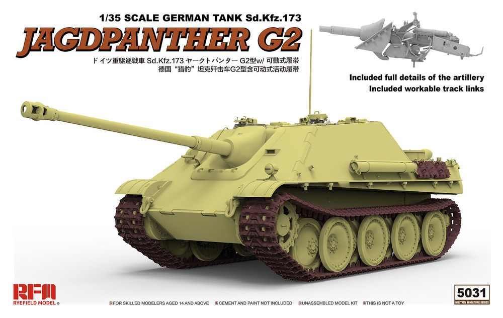 Rye Field Model RM-5031 - JAGDPANTHER G2 W/ WORKABLE TRACK LINKS & RM-5005 & RM5008 & RM5015 & RM5028 in 1:35 | Modellbau