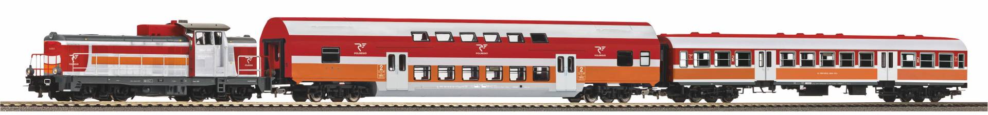 Piko H0 (1:87) 57114 - Start-Set mit Bettung SM42 mit 2x Personenwagen Polregio VI | Modellbahn | Modelleisenbahn