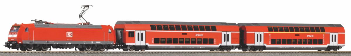 Piko 59102 - PIKO SmartControl WLAN Set mit Bettungsgleis DB AG VI Doppelstockpersonenzug | Modellbahn | Modelleisenbahn