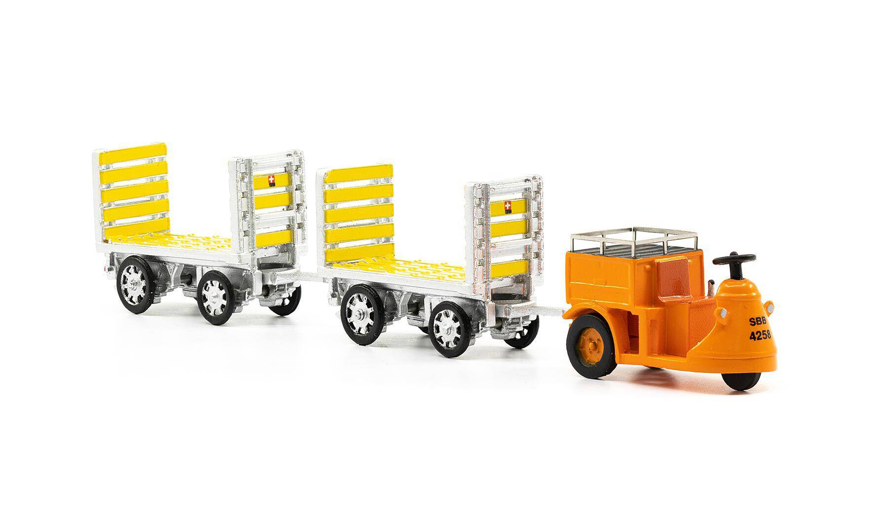 ACE Collectors H0 (1:87) 888703 - 1/87 SBB Elektro-Schlepper Nefag 3-Rad mit 2 Trolleys | Modellbahn | Modelleisenbahn