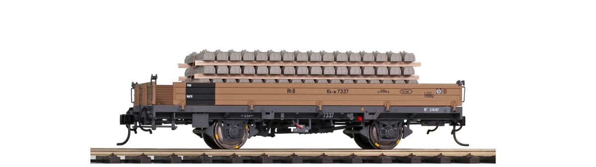 Bemo 0m 9463101 - RhB Kk-w 7371 Niederbordwagen mit Betonschwellen | Modellbahn | Modelleisenbahn