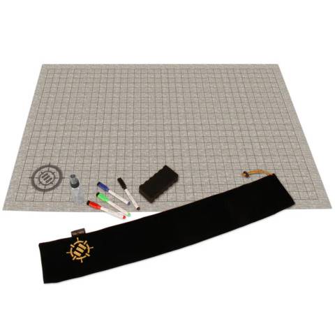 ENHANCE Gaming ENTTBSS100SNEW - ENHANCE RPG Grid Mat - Tabletop DnD Map (24x36 inch) Battle Grid Game Mat with Pouch, Marker Kit (Stone)
