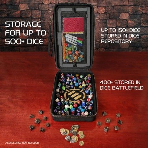 ENHANCE Gaming ENTTCET100BKEW - ENHANCE Tabletop RPGs Community Dice Organizer Case & XL Rolling Tray Black