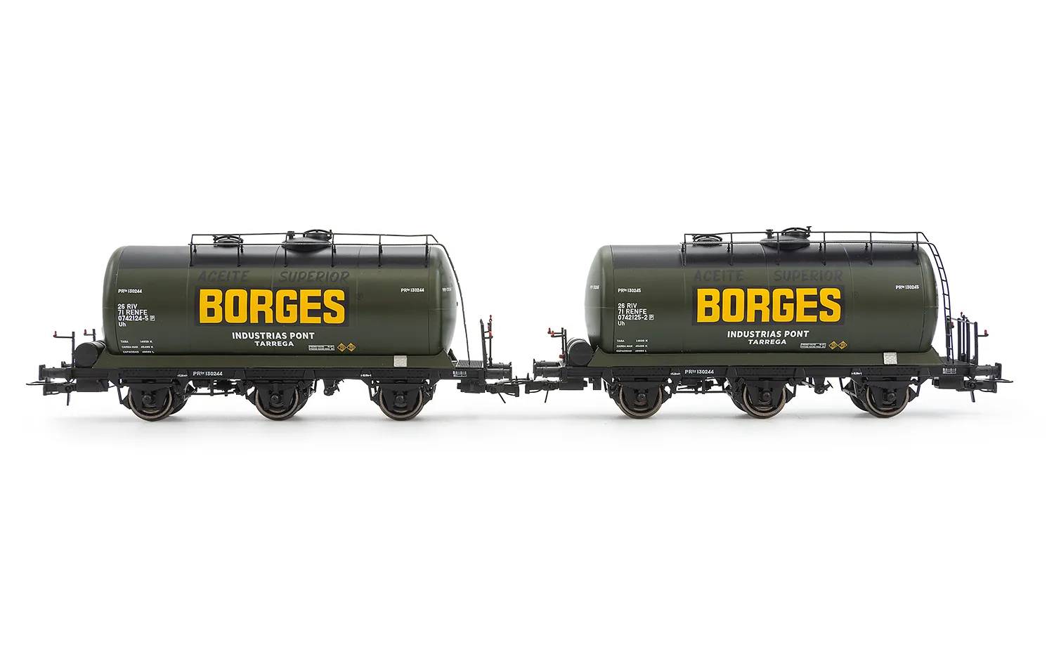 Electrotren H0 (1:87) HE6052 - RENFE, 2-tlg. Set 3-achs. Kesselwagen, „Borges, Ep. III | Modellbahn | Modelleisenbahn