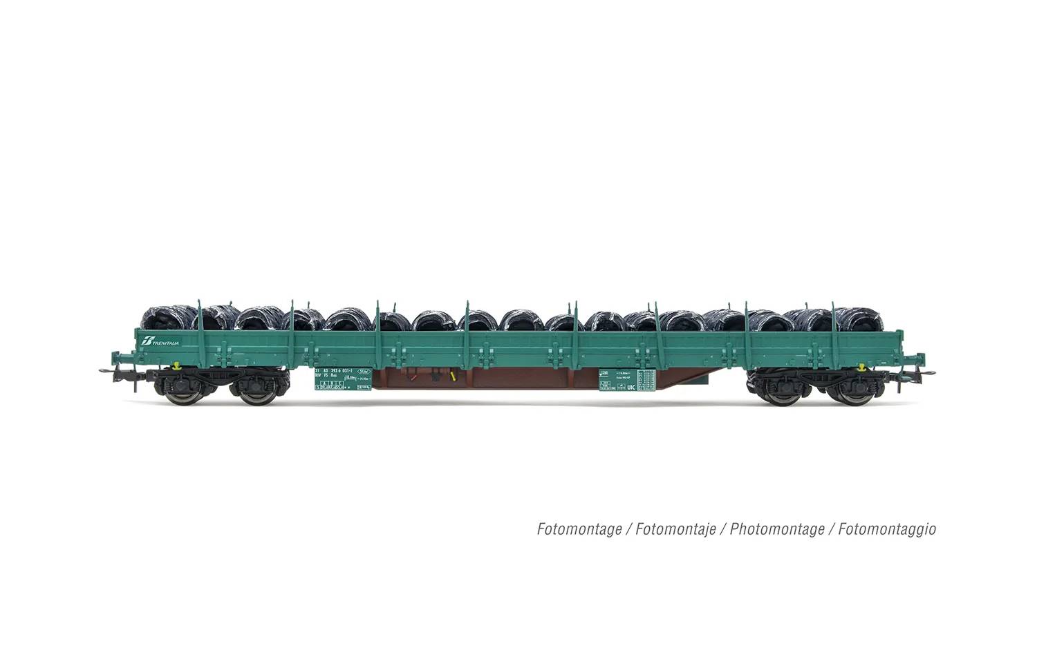 Rivarossi H0 (1:87) HR6553 - FS, vierachsiger Rungenwagen der Bauart Res, in grüner Farbgebung, beladen mit Drahtrollen, Ep. VI | Modellbahn |