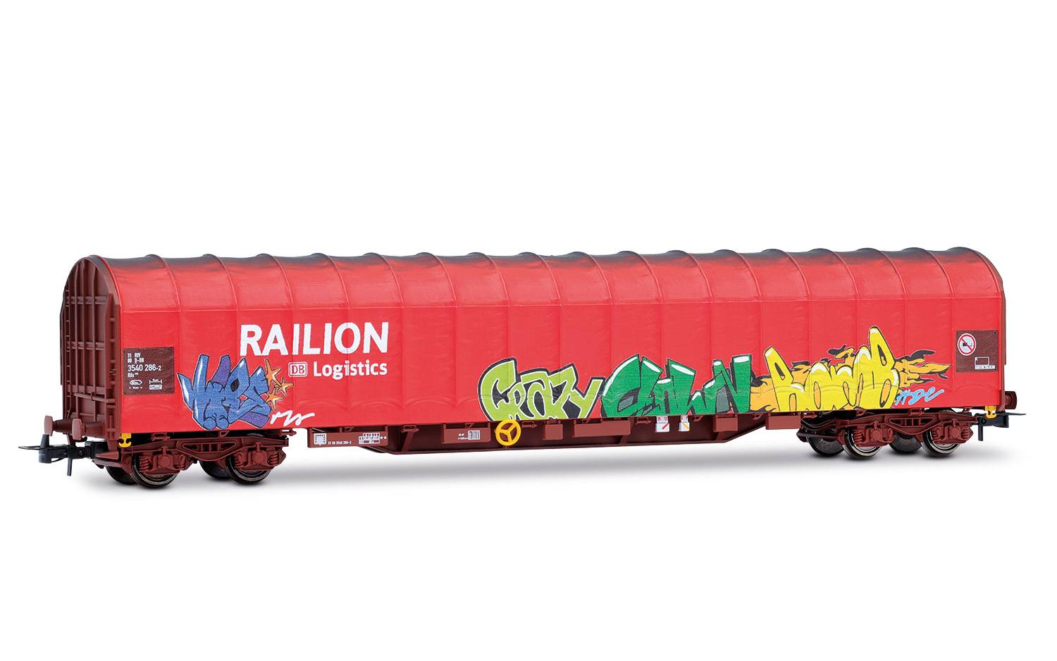 Rivarossi H0 (1:87) HR6680 - DB AG, 4-achs. Schiebeplanenwagen „RAILION DB LOGISTICS“, Typ Rils, rote Farbgebung mit Graffiti, Ep. V-VI | Modellbahn |