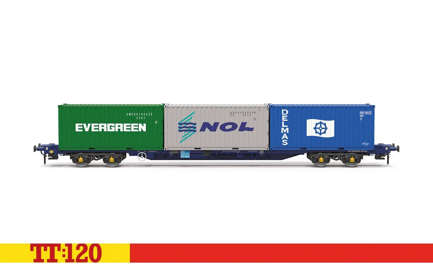 Hornby TT TT6032 - Containertragwagen mit drei 20' Containern - Touax KFA - Ep.VI | Modellbahn | Modelleisenbahn