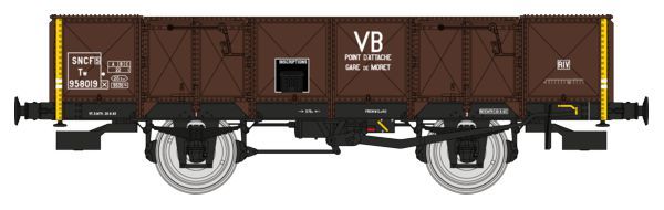 REE Modeles H0 (1:87) WB-823 - PLM Gondola 4 doors, steel, brown 540, Tw 958019 SNCF VB Era III B | Modellbahn | Modelleisenbahn